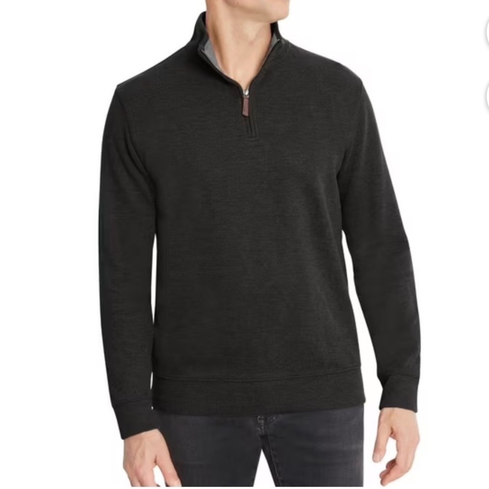 Lands End Mens Bedford Rib Quarter Zip Sweater Dark Charcoal Large L NWT